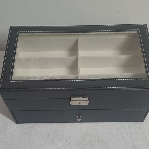 Black Sunglasses/ Eye Glass Box with Glass Top